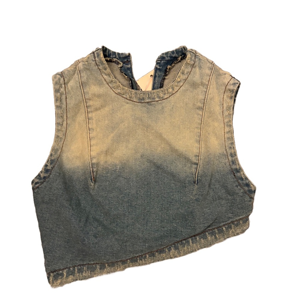 Asymmetrical Denim Crop Top